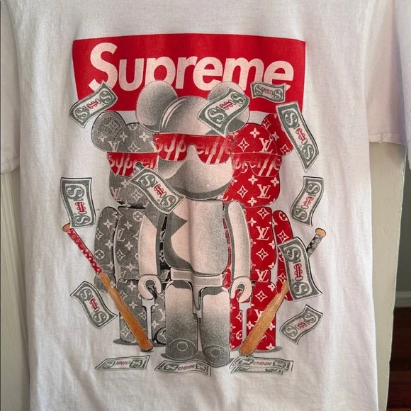 Supreme White Tee with Red Box Logo and Graphic Bear - Picture 2 of 4